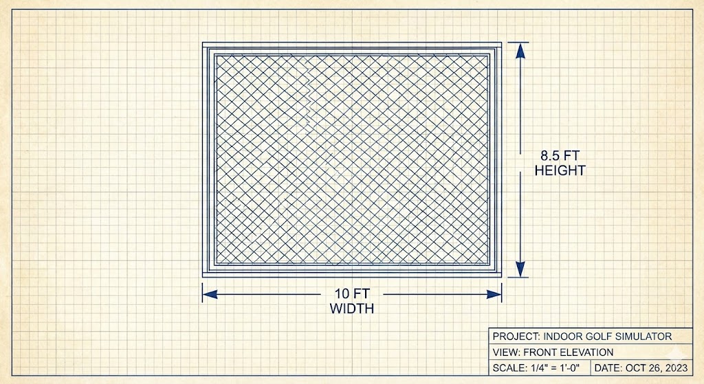 An image showing a blueprint for an indoor golf screen.