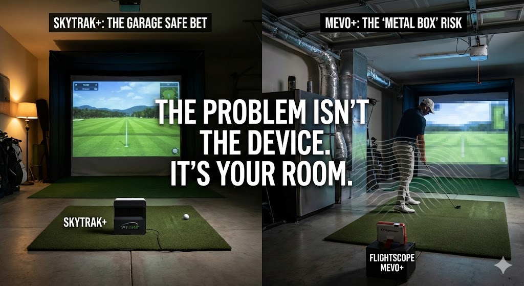 a side by side comparison of the skytrak and mevo