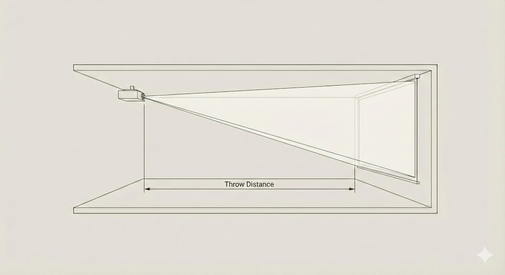 An image depicting the throw distance of an overhead projector.